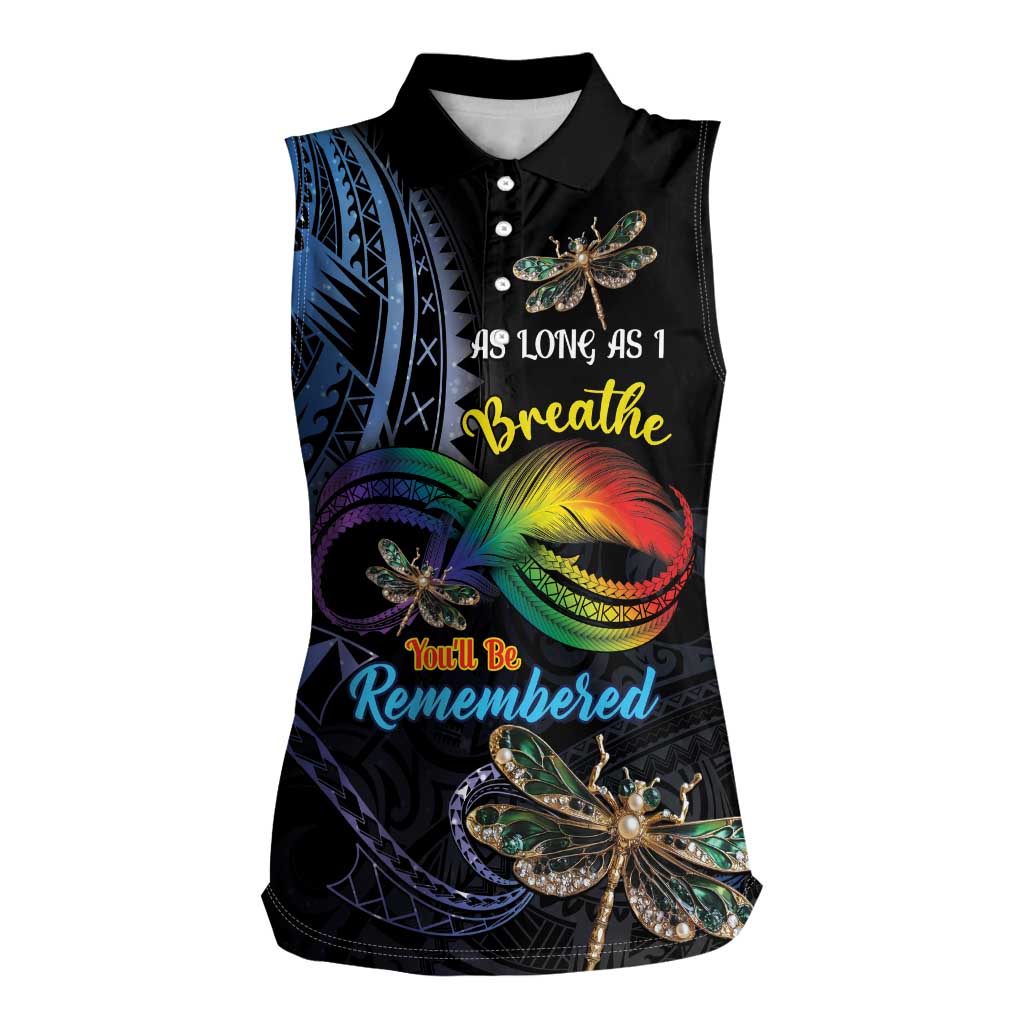 Personalised Polynesian Memorial Women Sleeveless Polo Shirt As Long As I Breathe You'll Be Remembered LT01 Female Colorful - Polynesian Pride