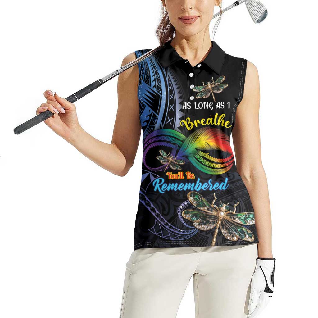 Personalised Polynesian Memorial Women Sleeveless Polo Shirt As Long As I Breathe You'll Be Remembered LT01 - Polynesian Pride