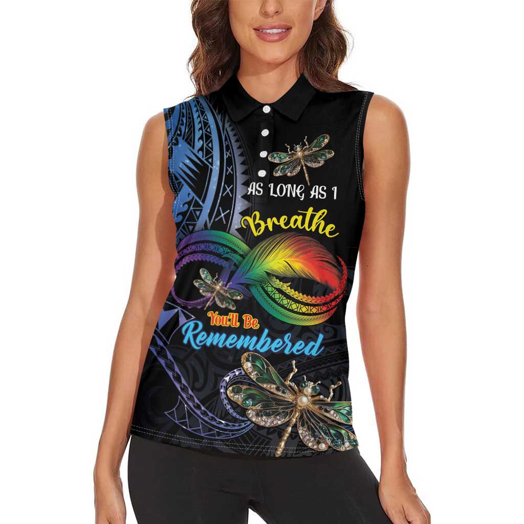 Personalised Polynesian Memorial Women Sleeveless Polo Shirt As Long As I Breathe You'll Be Remembered LT01 - Polynesian Pride