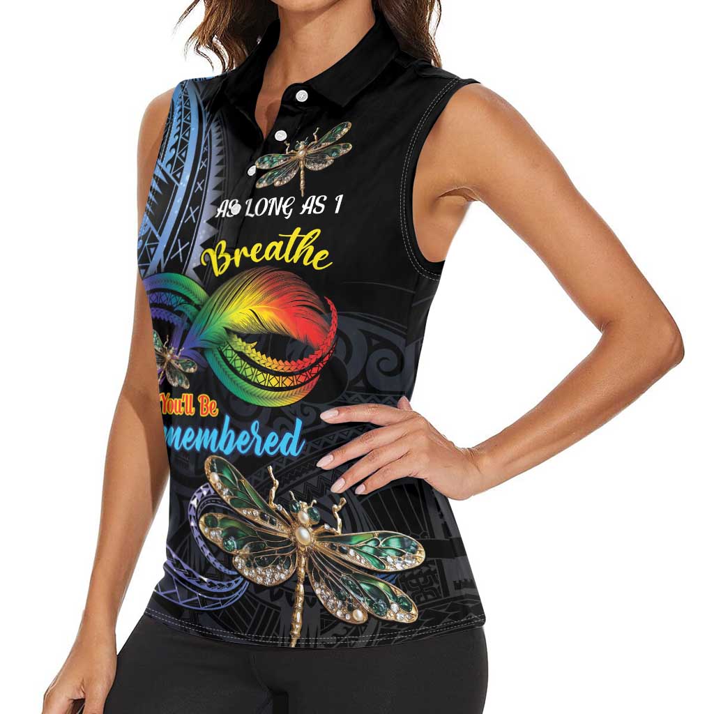 Personalised Polynesian Memorial Women Sleeveless Polo Shirt As Long As I Breathe You'll Be Remembered LT01 - Polynesian Pride