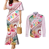 Pasifika Festival Couples Matching Mermaid Dress and Long Sleeve Button Shirt Tribal Pattern Tropical Style LT01 Pink - Polynesian Pride