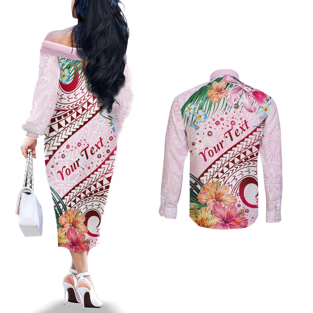 Pasifika Festival Couples Matching Off The Shoulder Long Sleeve Dress and Long Sleeve Button Shirt Tribal Pattern Tropical Style LT01 - Polynesian Pride