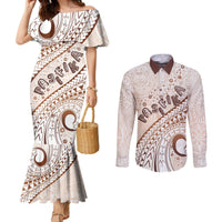 Pasifika Festival Couples Matching Mermaid Dress and Long Sleeve Button Shirt Vintage Tribal Pattern LT01 Brown - Polynesian Pride