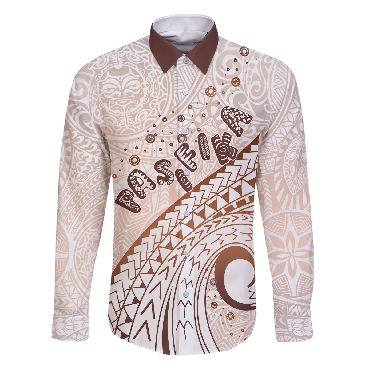 Pasifika Festival Family Matching Mermaid Dress and Hawaiian Shirt Vintage Tribal Pattern LT01 Dad's Shirt - Long Sleeve Brown - Polynesian Pride