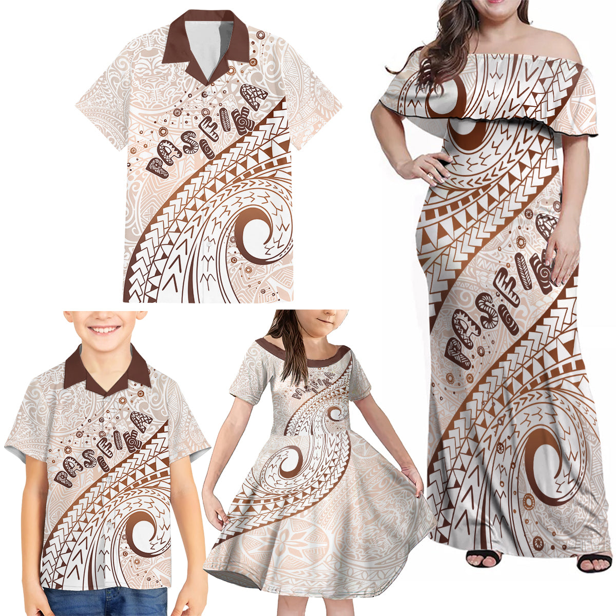 Pasifika Festival Family Matching Off Shoulder Maxi Dress and Hawaiian Shirt Vintage Tribal Pattern LT01 - Polynesian Pride