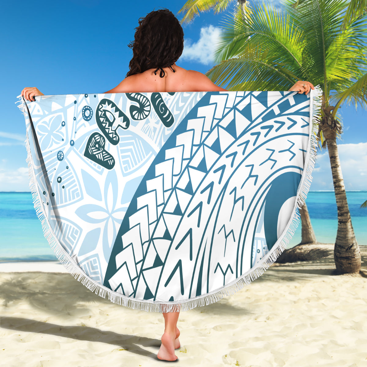 Pasifika Festival Beach Blanket Tribal Pattern Blue Version