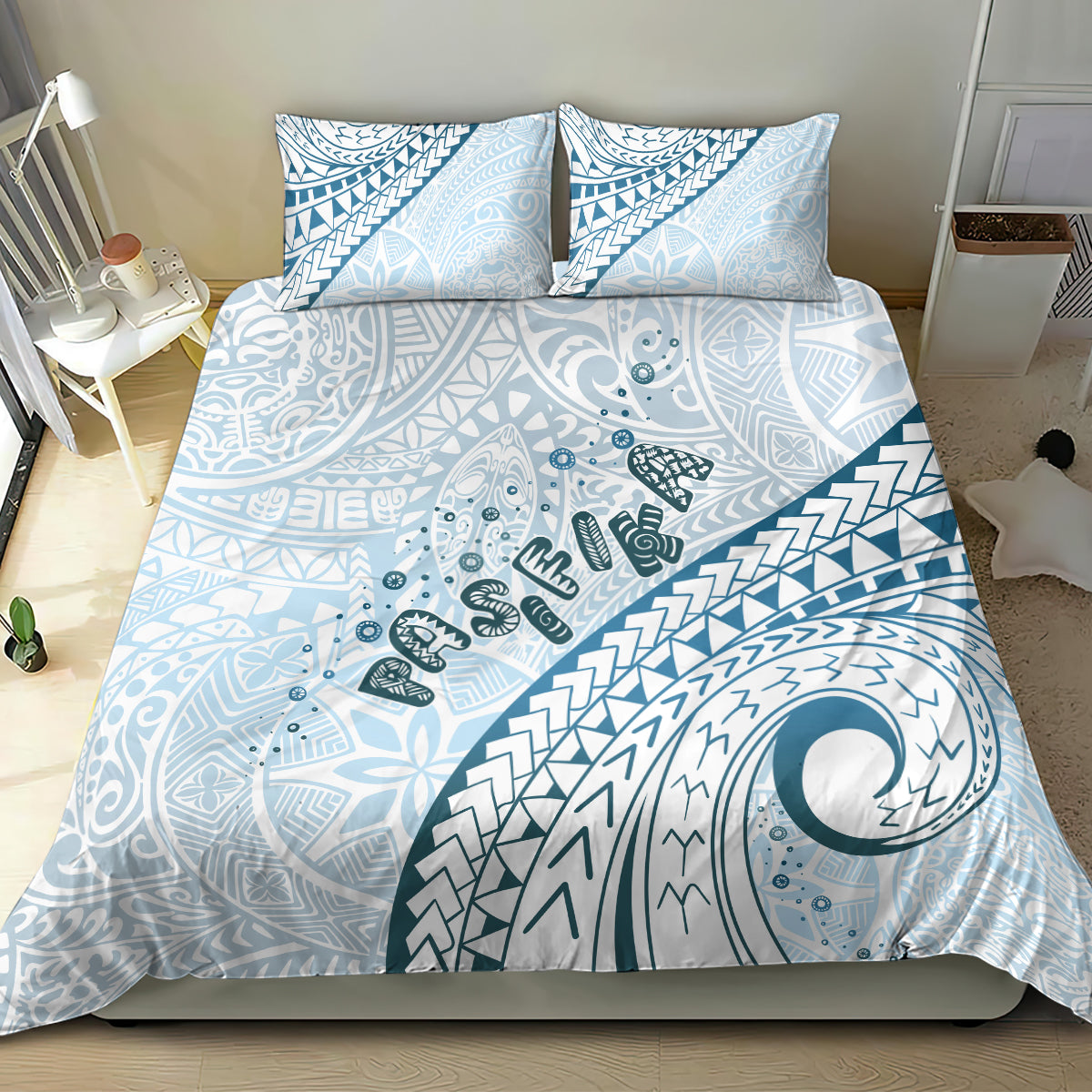 Pasifika Festival Bedding Set Tribal Pattern Blue Version