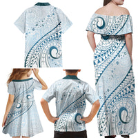 Pasifika Festival Family Matching Off Shoulder Maxi Dress and Hawaiian Shirt Tribal Pattern Blue Version LT01 - Polynesian Pride