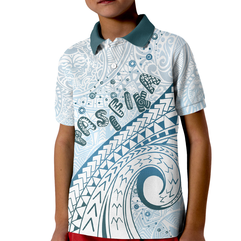 Pasifika Festival Kid Polo Shirt Tribal Pattern Blue Version LT01 Kid Blue - Polynesian Pride
