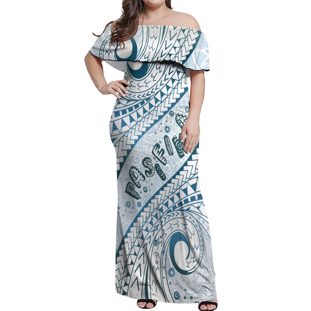 Pasifika Festival Off Shoulder Maxi Dress Tribal Pattern Blue Version LT01 Women Blue - Polynesian Pride