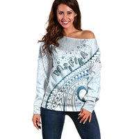 Pasifika Festival Off Shoulder Sweater Tribal Pattern Blue Version LT01 Women Blue - Polynesian Pride