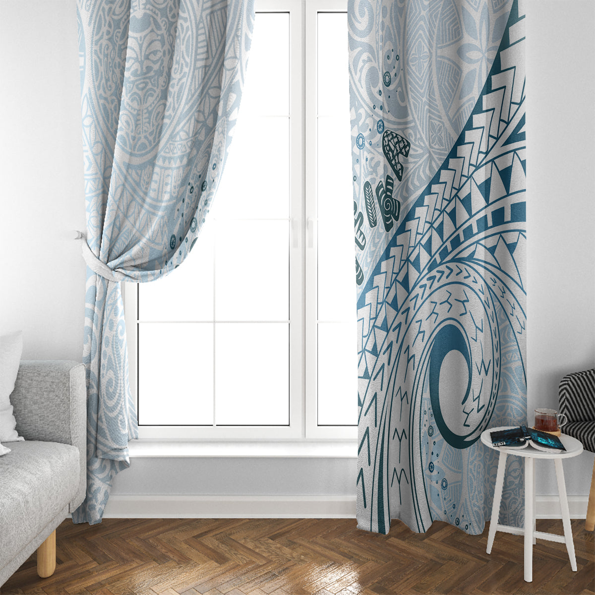 Pasifika Festival Window Curtain Tribal Pattern Blue Version