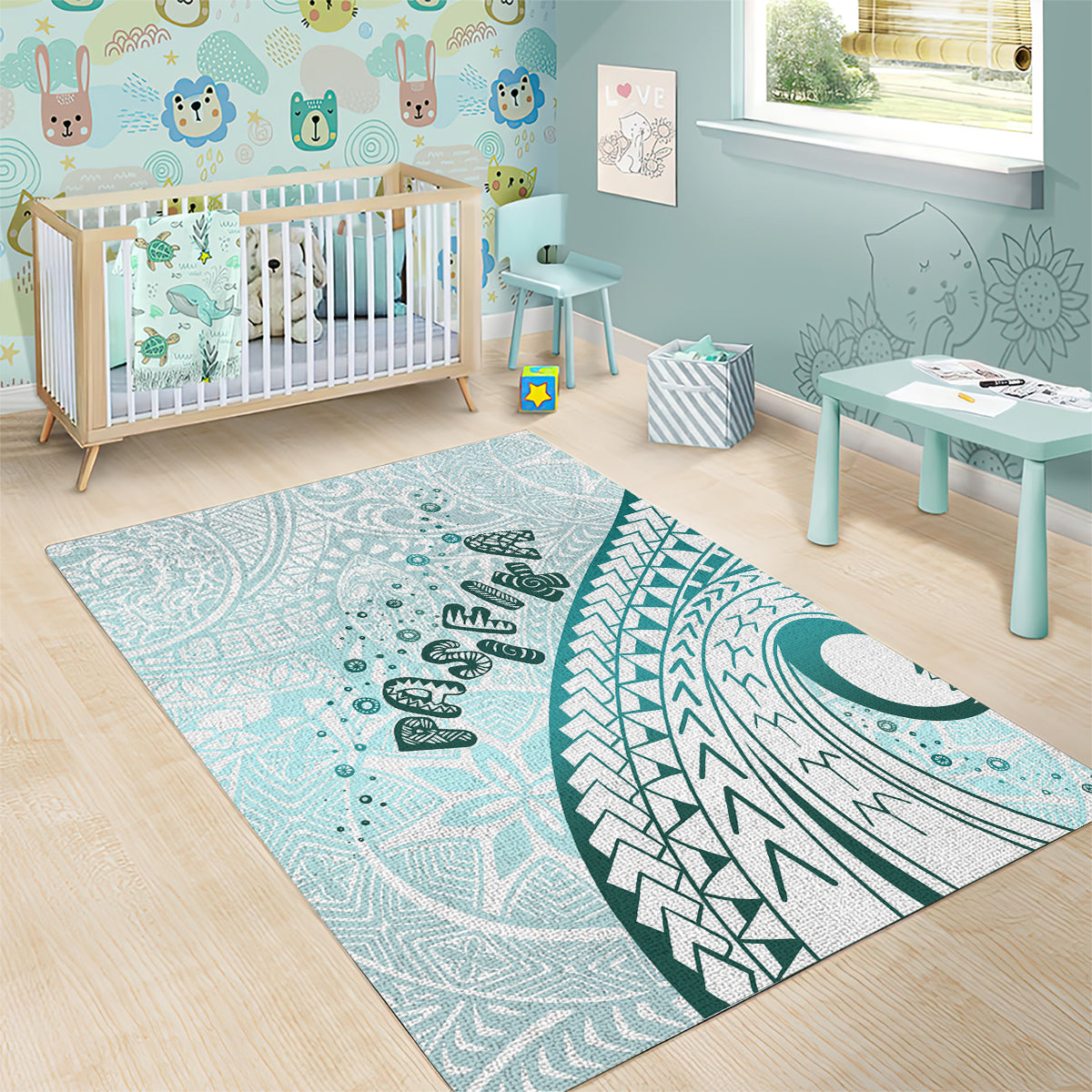 Pasifika Festival Area Rug Tribal Pattern Teal Version