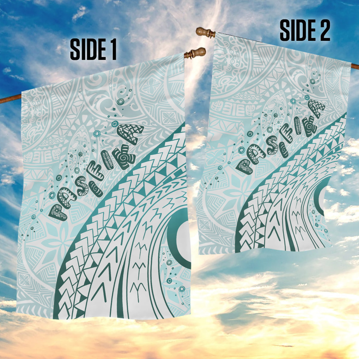 Pasifika Festival Garden Flag Tribal Pattern Teal Version