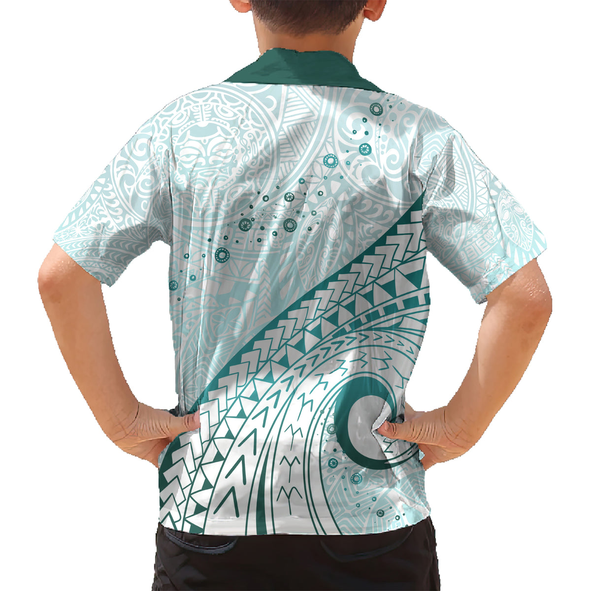 Pasifika Festival Kid Hawaiian Shirt Tribal Pattern Teal Version LT01