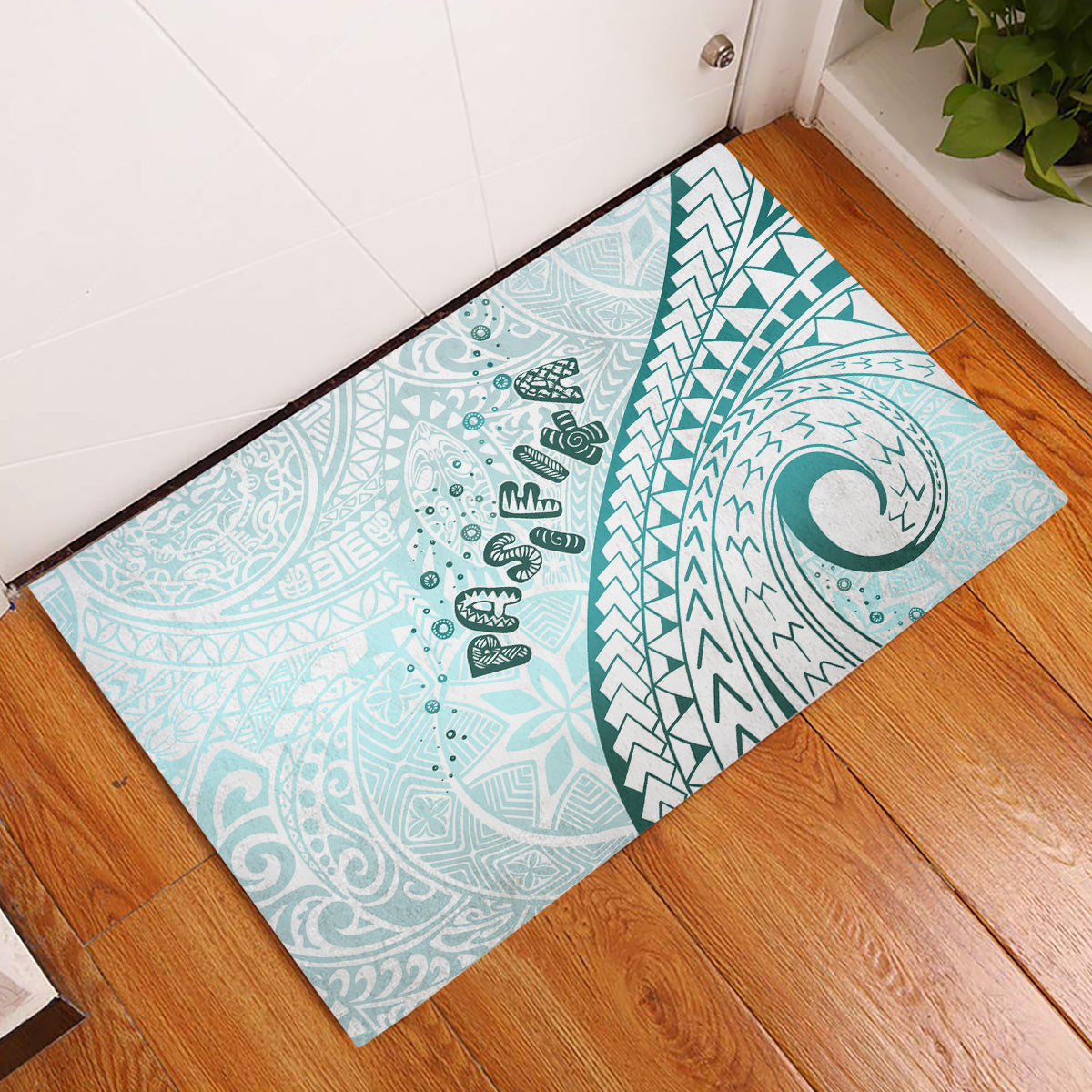Pasifika Festival Rubber Doormat Tribal Pattern Teal Version