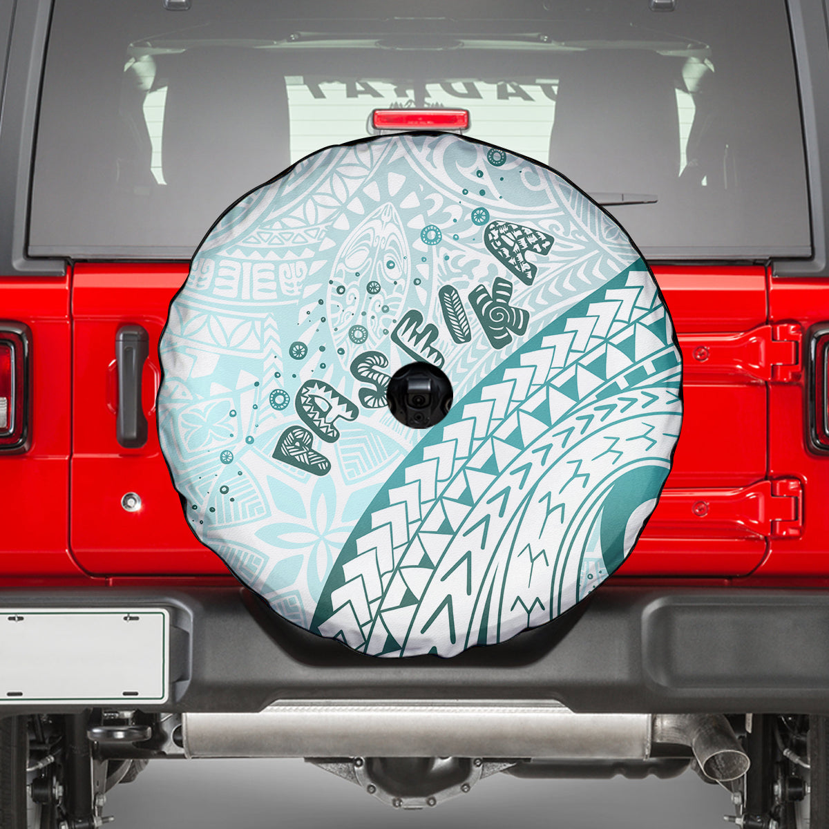Pasifika Festival Spare Tire Cover Tribal Pattern Teal Version