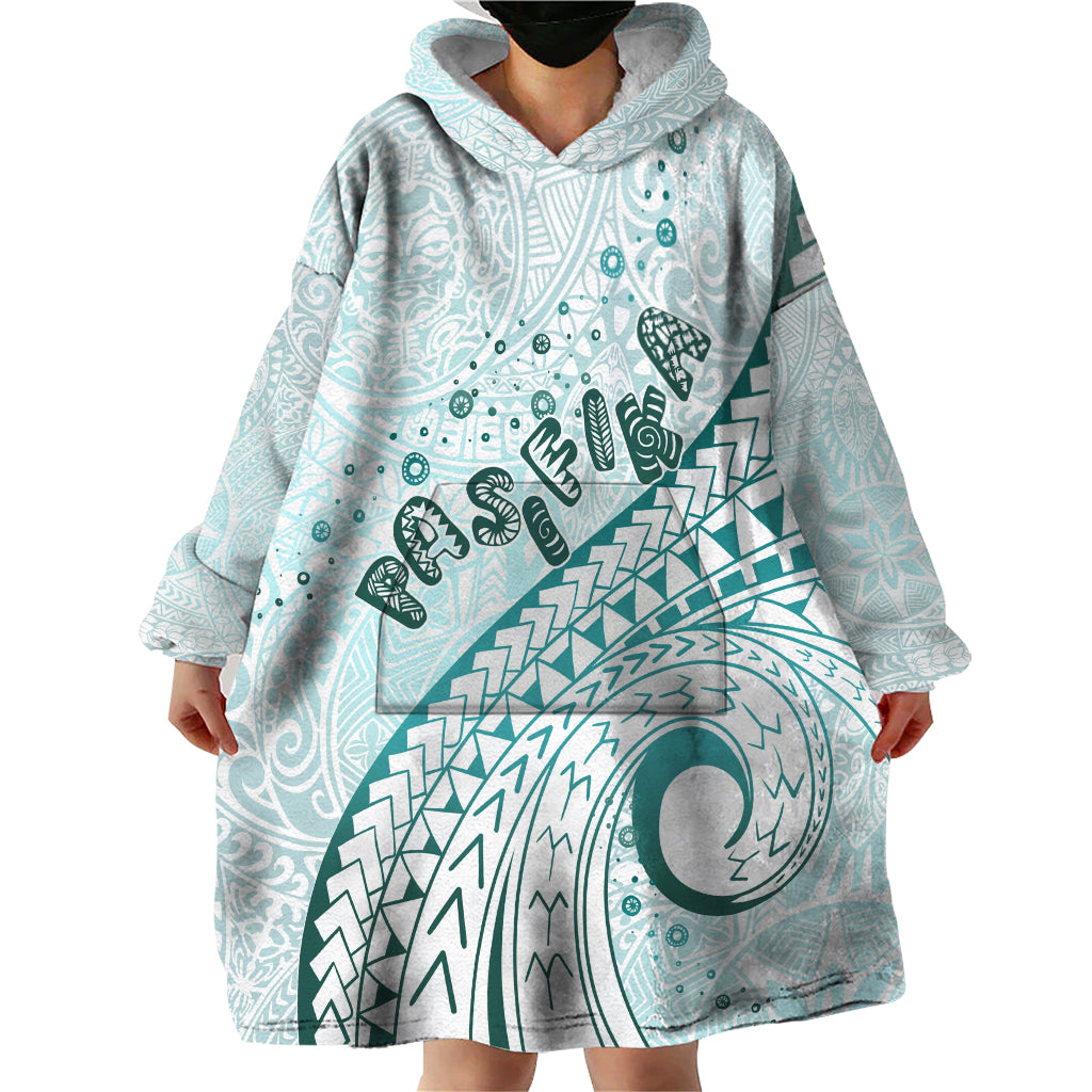 Pasifika Festival Wearable Blanket Hoodie Tribal Pattern Teal Version LT01