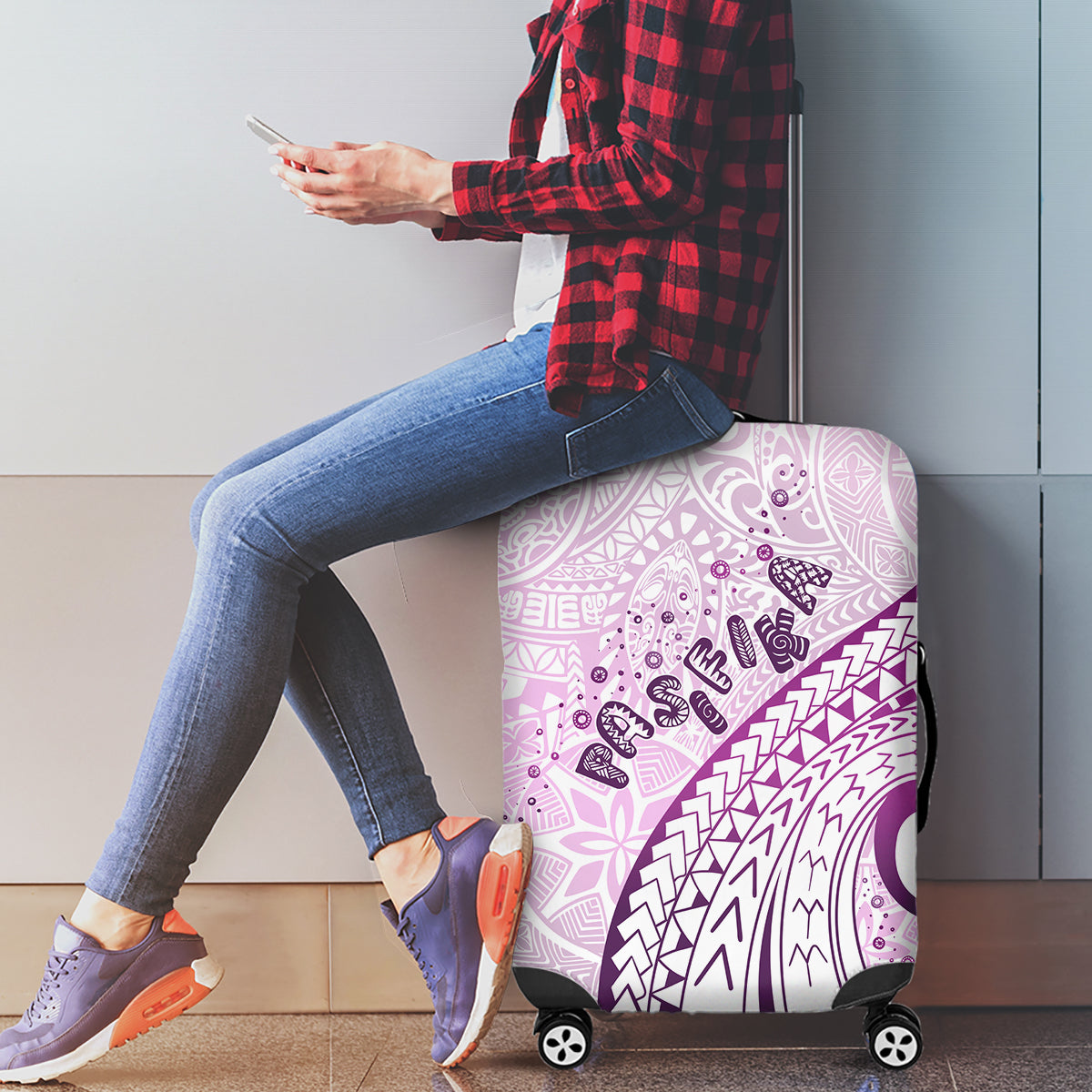 Pasifika Festival Luggage Cover Tribal Pattern Lilac Version