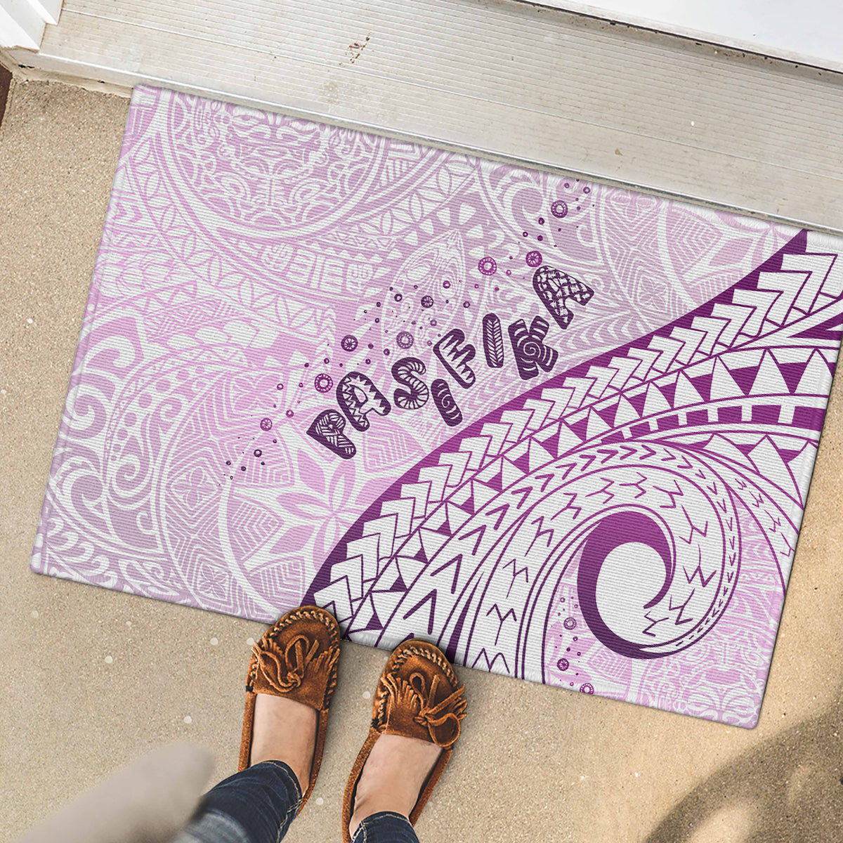 Pasifika Festival Rubber Doormat Tribal Pattern Lilac Version
