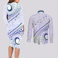 Pasifika Festival Couples Matching Long Sleeve Bodycon Dress and Long Sleeve Button Shirt Tribal Pattern Violet Version LT01 - Polynesian Pride