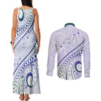 Pasifika Festival Couples Matching Tank Maxi Dress and Long Sleeve Button Shirt Tribal Pattern Violet Version LT01 - Polynesian Pride
