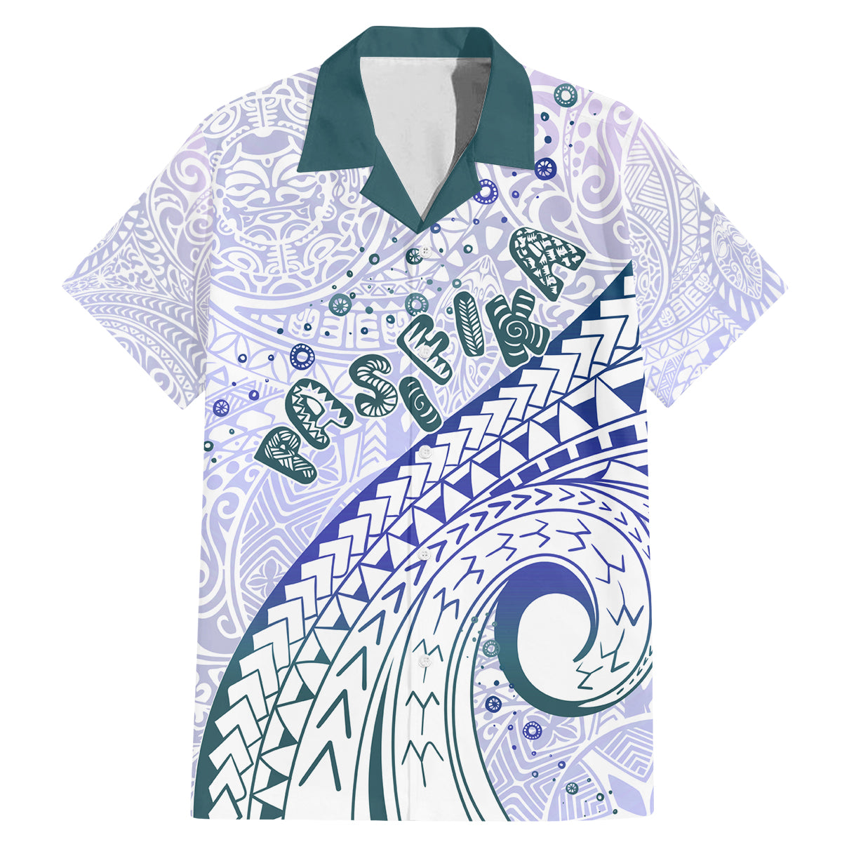 Pasifika Festival Family Matching Mermaid Dress and Hawaiian Shirt Tribal Pattern Violet Version LT01 Dad's Shirt - Short Sleeve Purple - Polynesian Pride
