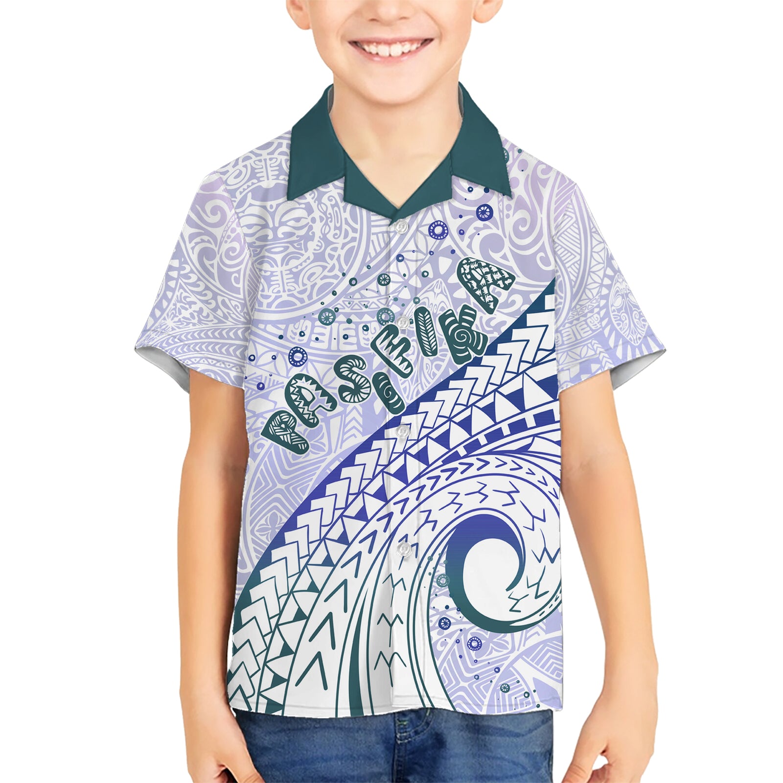 Pasifika Festival Kid Hawaiian Shirt Tribal Pattern Violet Version LT01 Kid Purple - Polynesian Pride