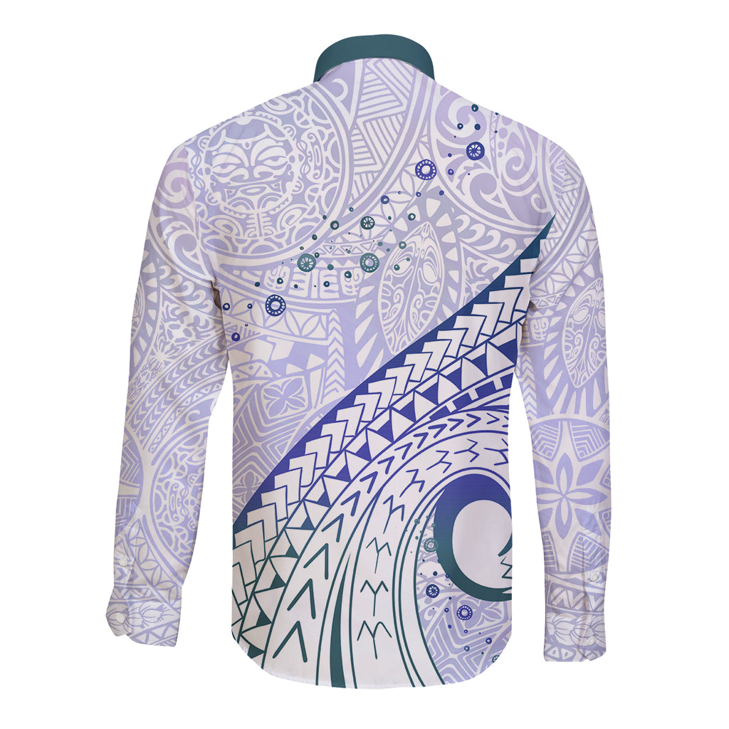 Pasifika Festival Long Sleeve Button Shirt Tribal Pattern Violet Version LT01 - Polynesian Pride