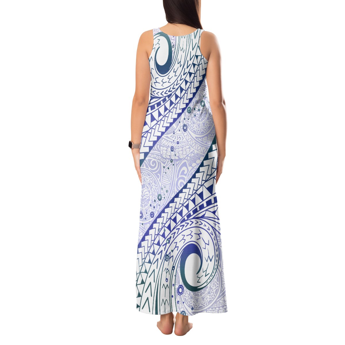 Pasifika Festival Tank Maxi Dress Tribal Pattern Violet Version LT01 - Polynesian Pride