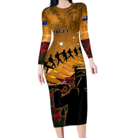 ANZAC Day 2024 Family Matching Long Sleeve Bodycon Dress and Hawaiian Shirt Silver Fern With A Trumpet Soldier LT01 Mom's Dress Art - Polynesian Pride