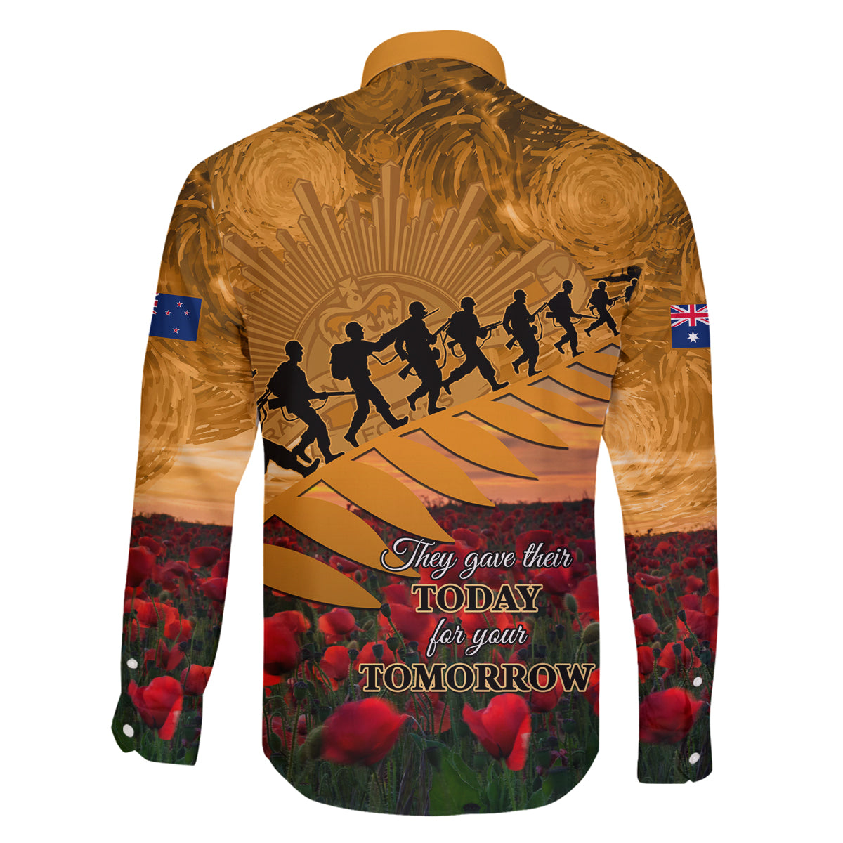 ANZAC Day 2024 Family Matching Off Shoulder Short Dress and Hawaiian Shirt Silver Fern With A Trumpet Soldier LT01 - Polynesian Pride