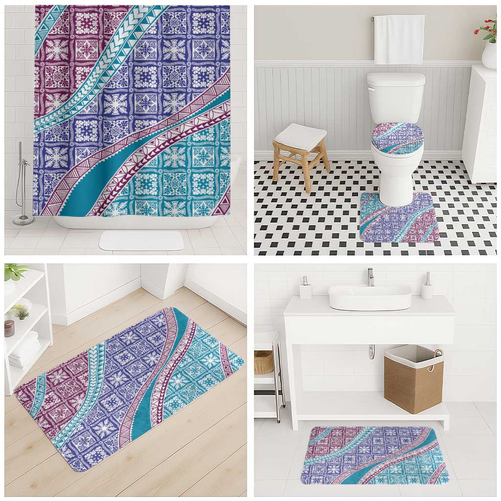 Hawaiian Quilt Pattern Bathroom Set Purple Blue Color Mixed - Polynesian Pride