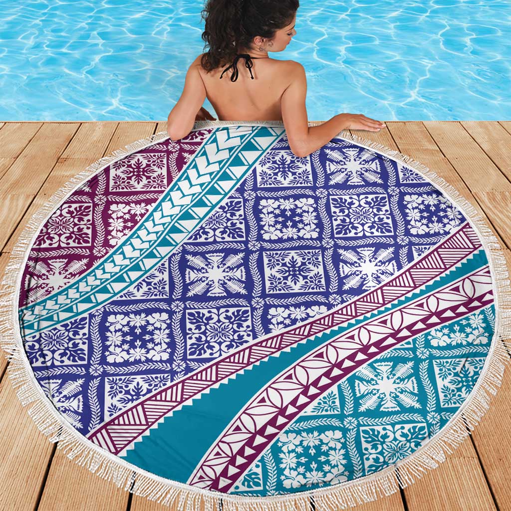Hawaiian Quilt Pattern Beach Blanket Purple Blue Color Mixed - Polynesian Pride