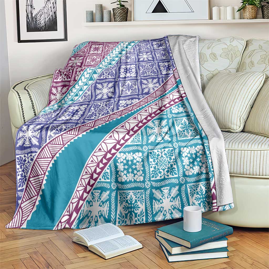 Hawaiian Quilt Pattern Blanket Purple Blue Color Mixed - Polynesian Pride