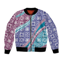 Hawaiian Quilt Pattern Bomber Jacket Purple Blue Color Mixed - Polynesian Pride