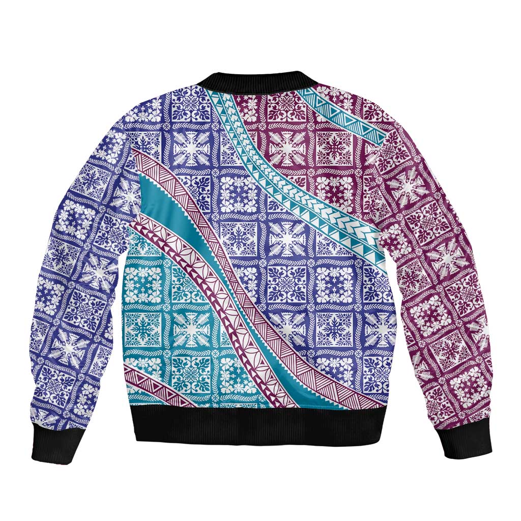 Hawaiian Quilt Pattern Bomber Jacket Purple Blue Color Mixed - Polynesian Pride