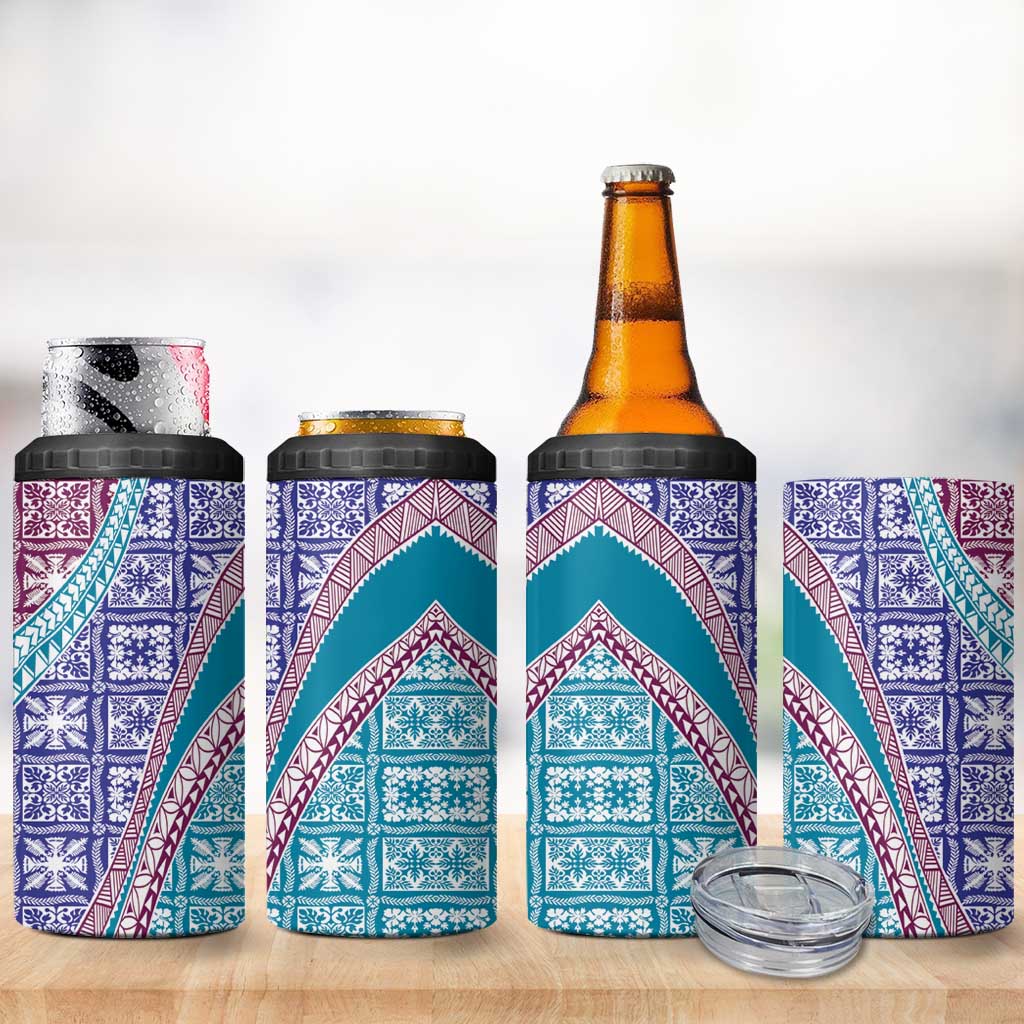 Hawaiian Quilt Pattern 4 in 1 Can Cooler Tumbler Purple Blue Color Mixed - Polynesian Pride