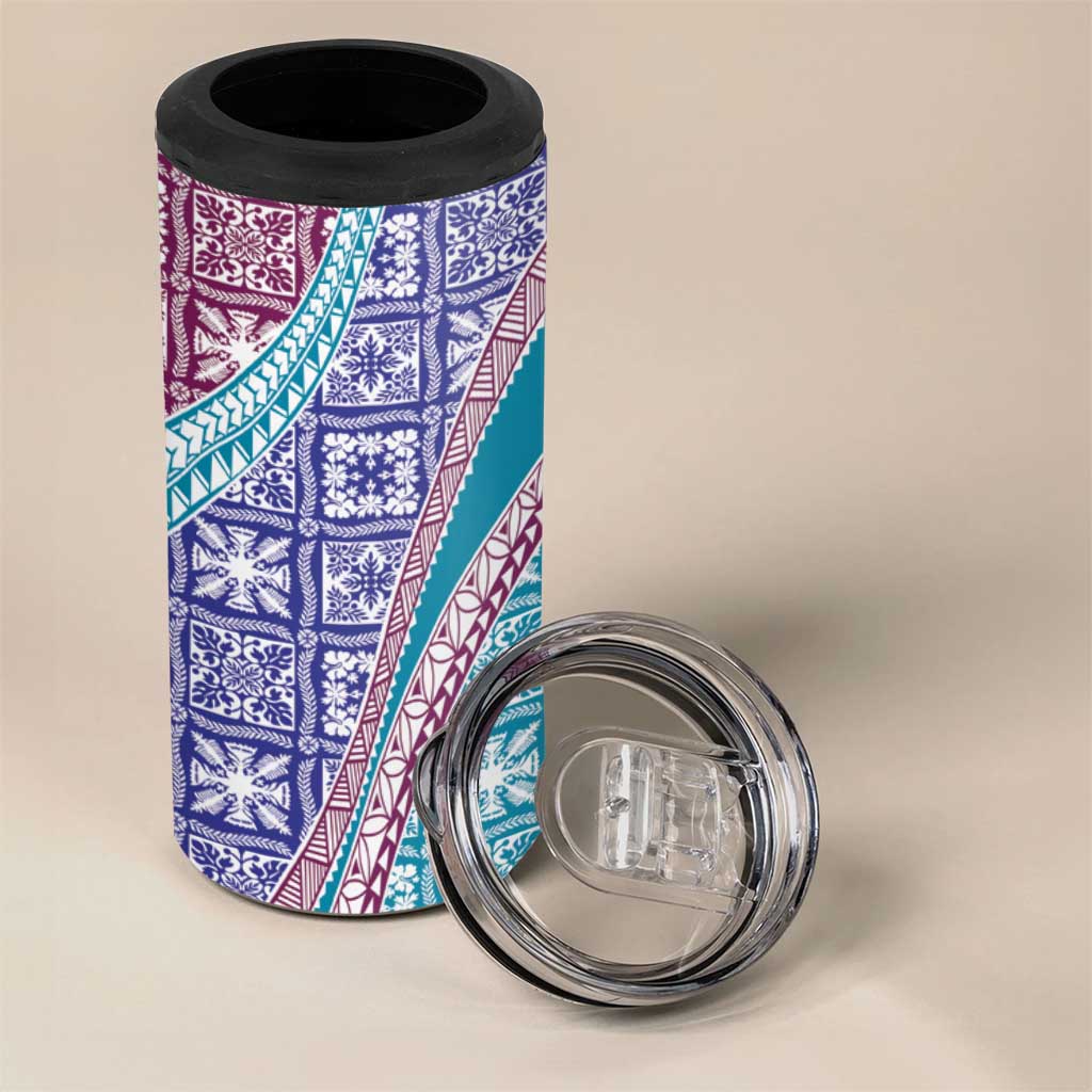 Hawaiian Quilt Pattern 4 in 1 Can Cooler Tumbler Purple Blue Color Mixed - Polynesian Pride