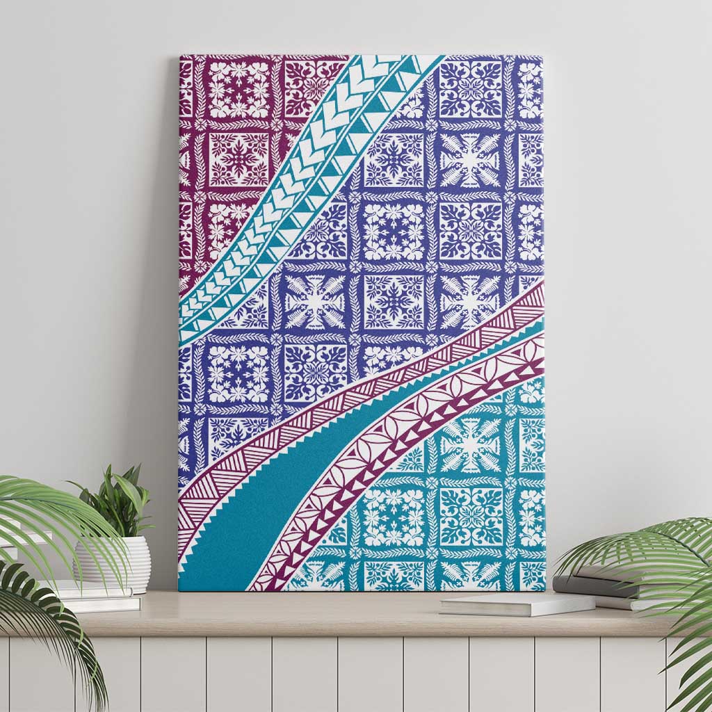 Hawaiian Quilt Pattern Canvas Wall Art Purple Blue Color Mixed - Polynesian Pride