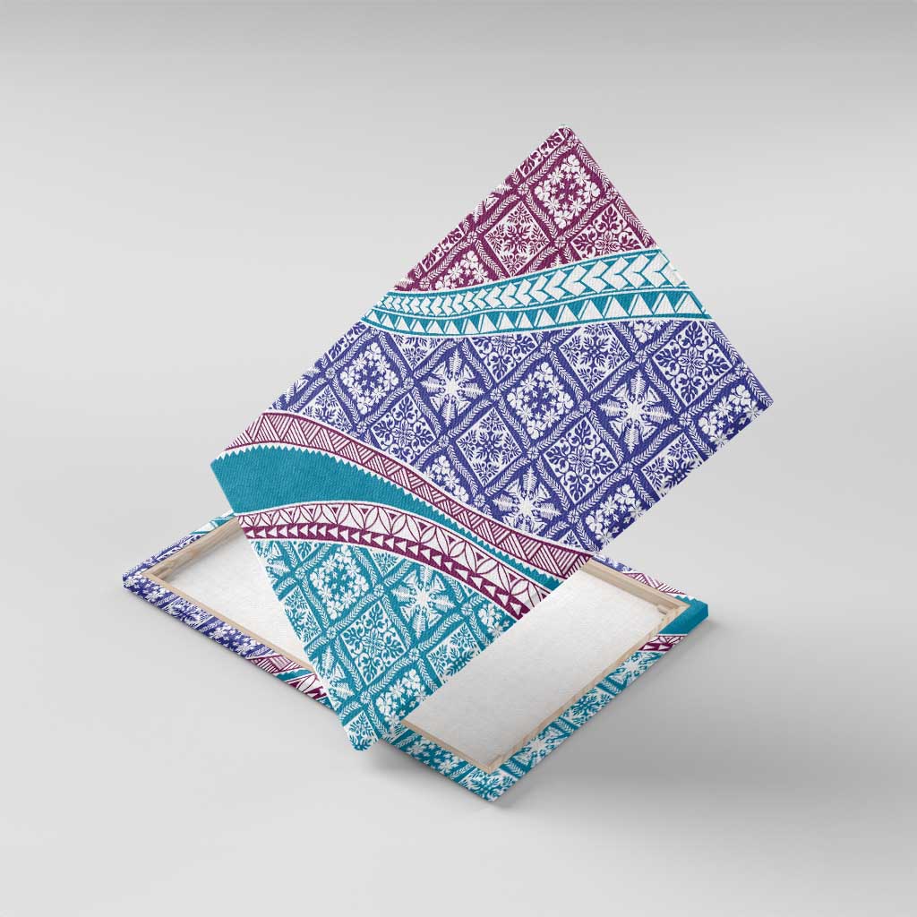 Hawaiian Quilt Pattern Canvas Wall Art Purple Blue Color Mixed - Polynesian Pride