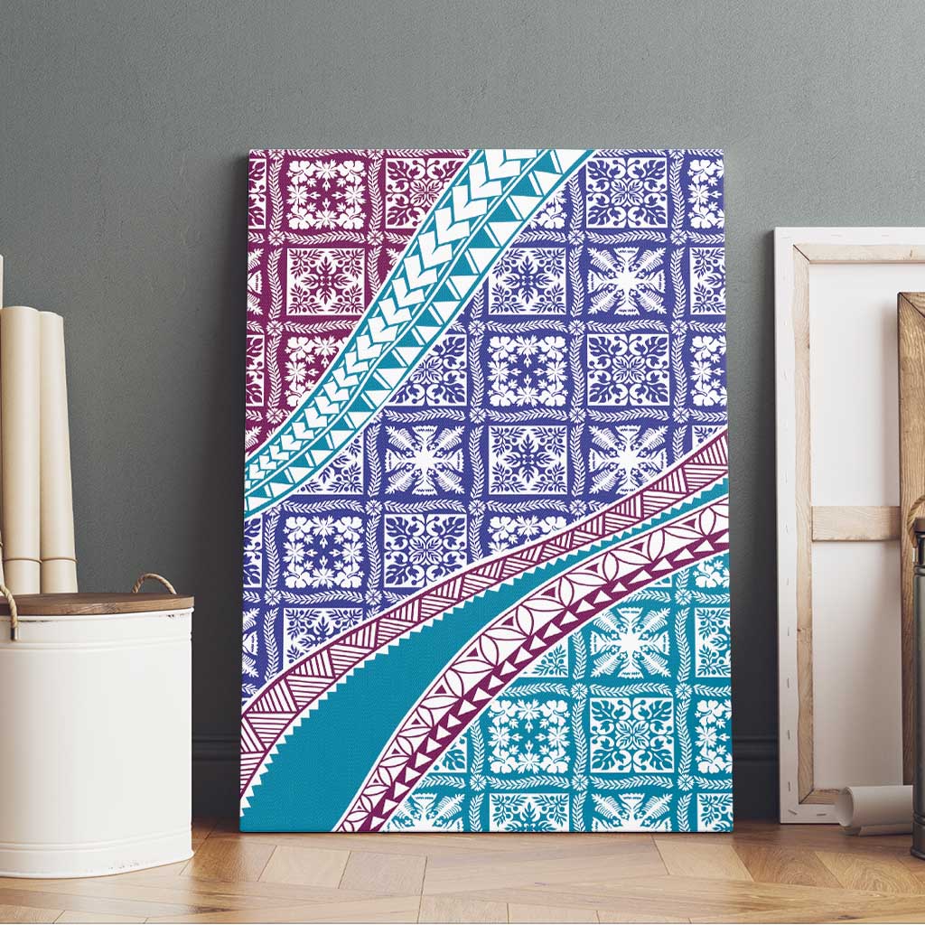 Hawaiian Quilt Pattern Canvas Wall Art Purple Blue Color Mixed - Polynesian Pride