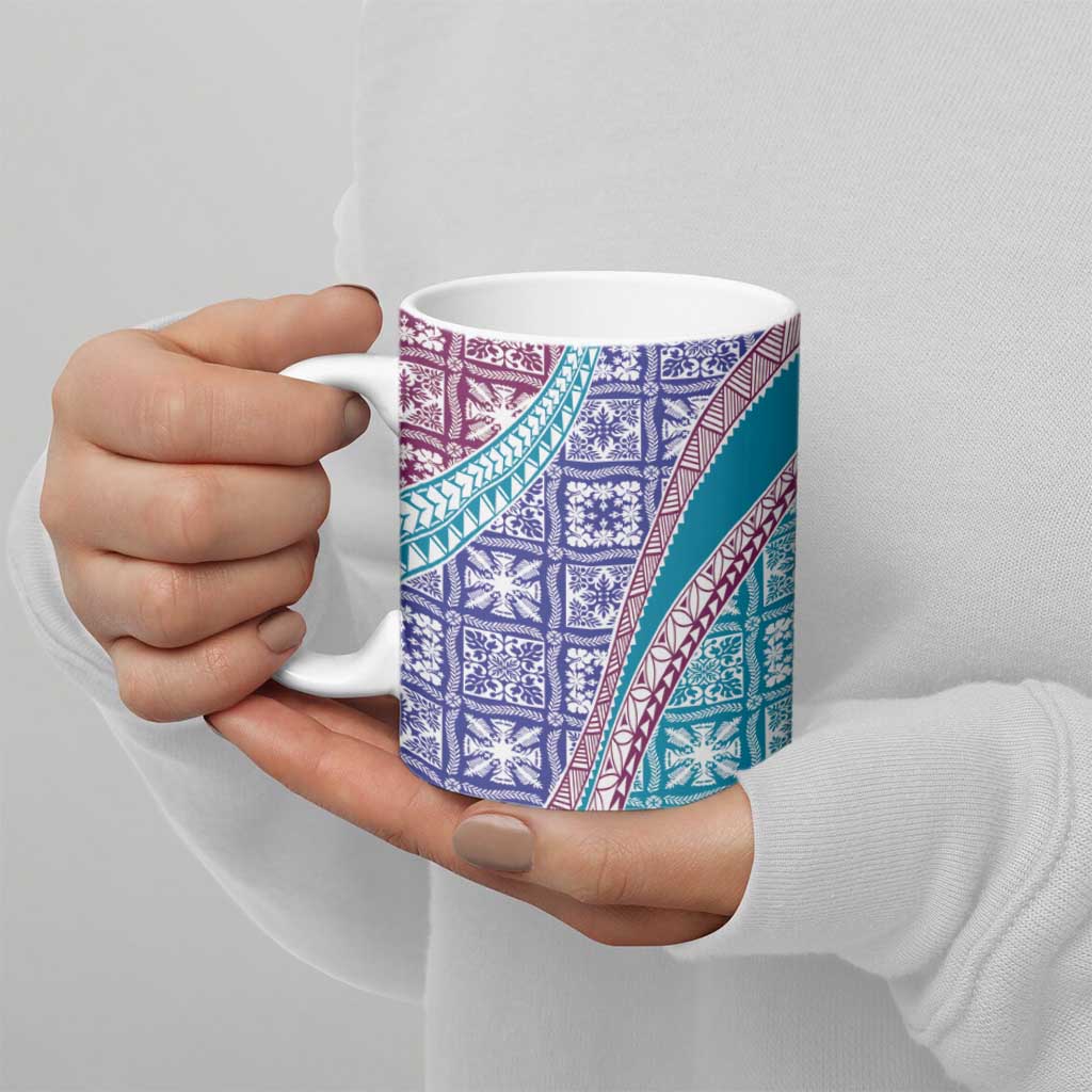 Hawaiian Quilt Pattern Ceramic Mug Purple Blue Color Mixed - Polynesian Pride