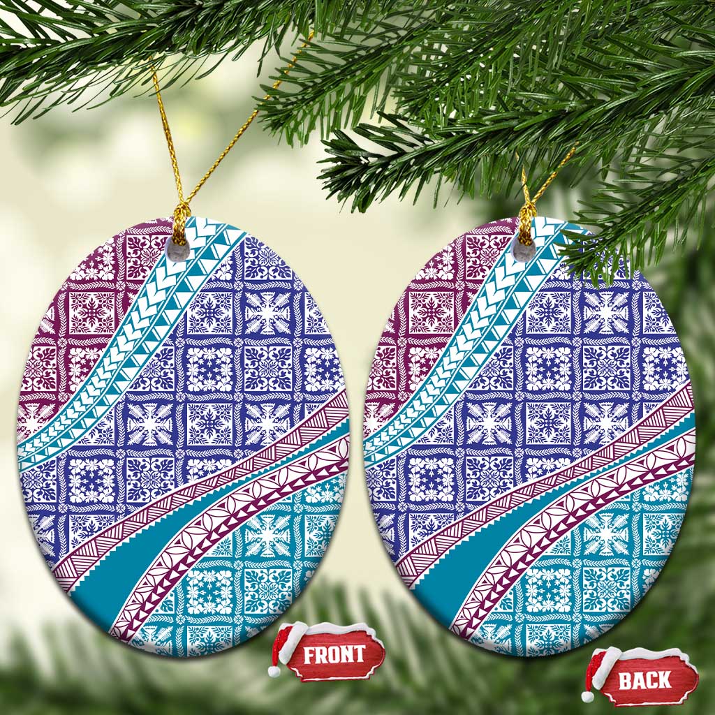 Hawaiian Quilt Pattern Ceramic Ornament Purple Blue Color Mixed - Polynesian Pride