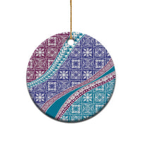 Hawaiian Quilt Pattern Ceramic Ornament Purple Blue Color Mixed - Polynesian Pride