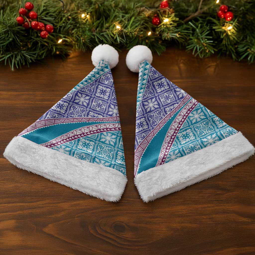Hawaiian Quilt Pattern Christmas Santa Hat Purple Blue Color Mixed - Polynesian Pride