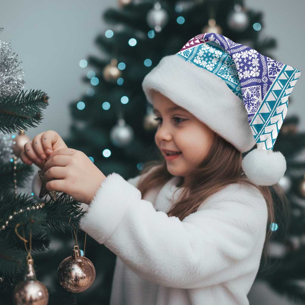 Hawaiian Quilt Pattern Christmas Santa Hat Purple Blue Color Mixed - Polynesian Pride