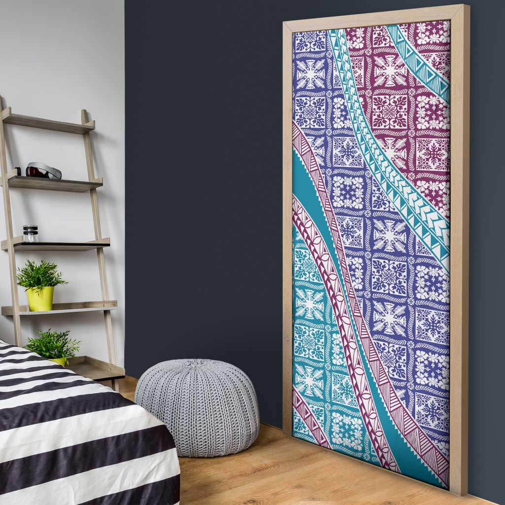 Hawaiian Quilt Pattern Door Cover Purple Blue Color Mixed - Polynesian Pride