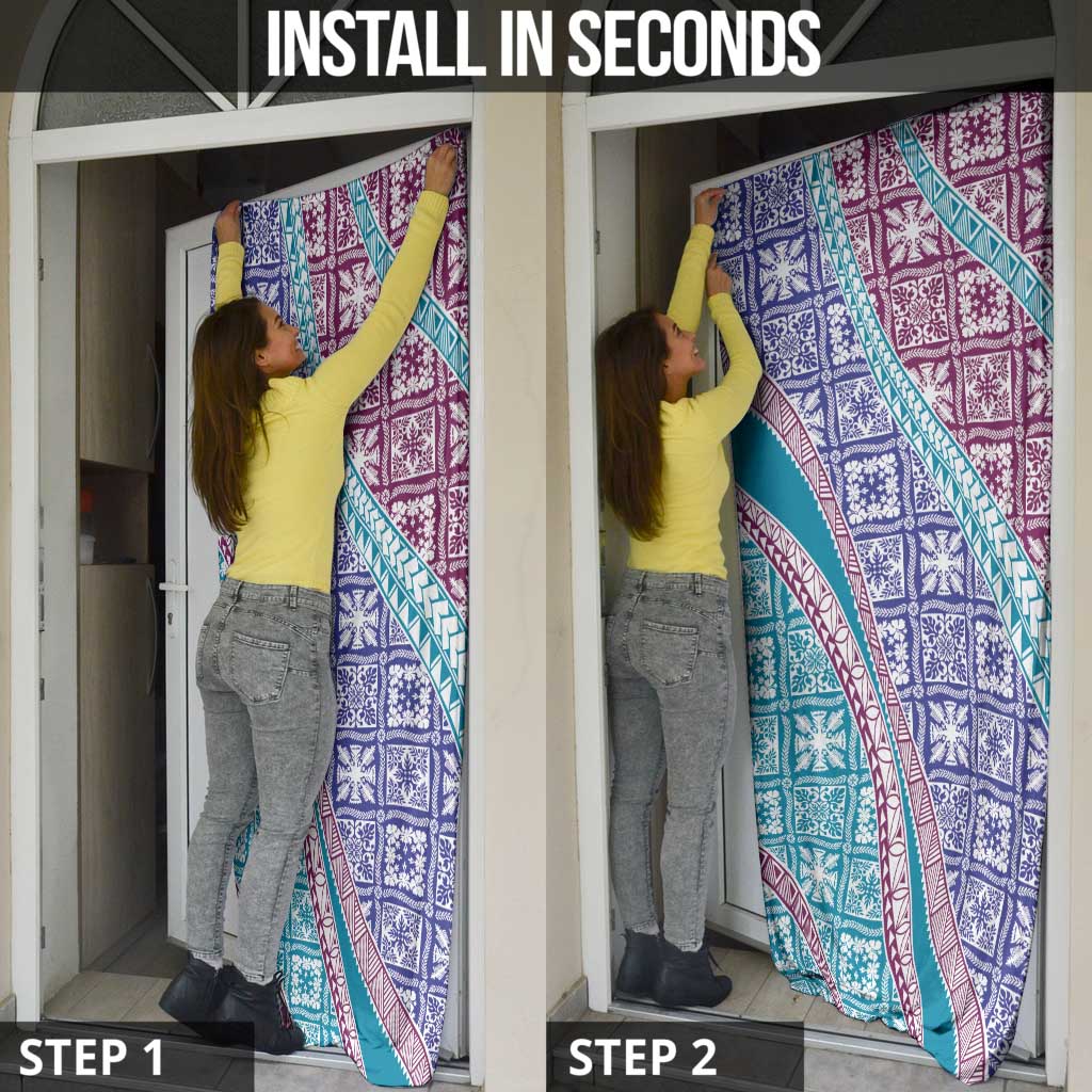 Hawaiian Quilt Pattern Door Cover Purple Blue Color Mixed - Polynesian Pride