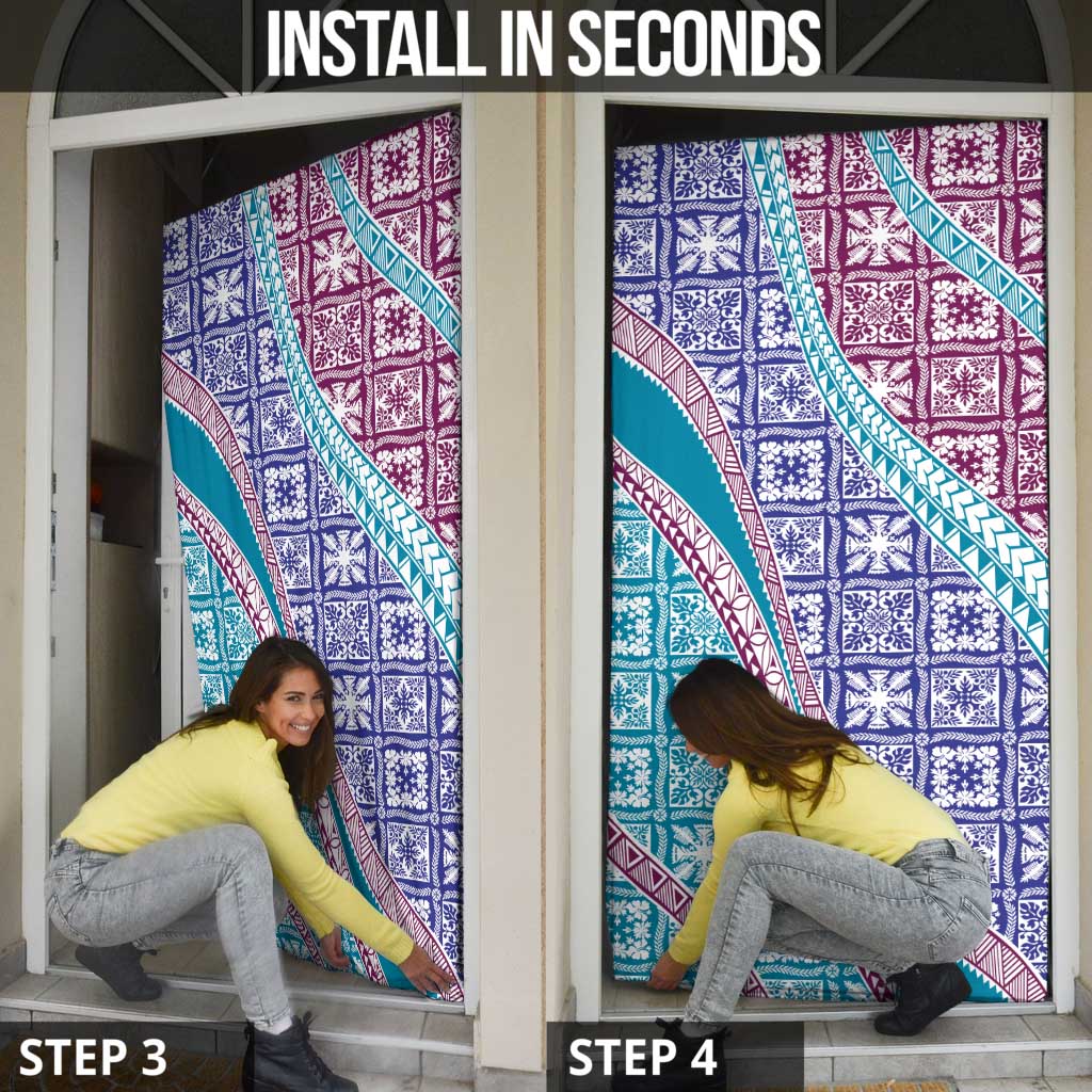 Hawaiian Quilt Pattern Door Cover Purple Blue Color Mixed - Polynesian Pride